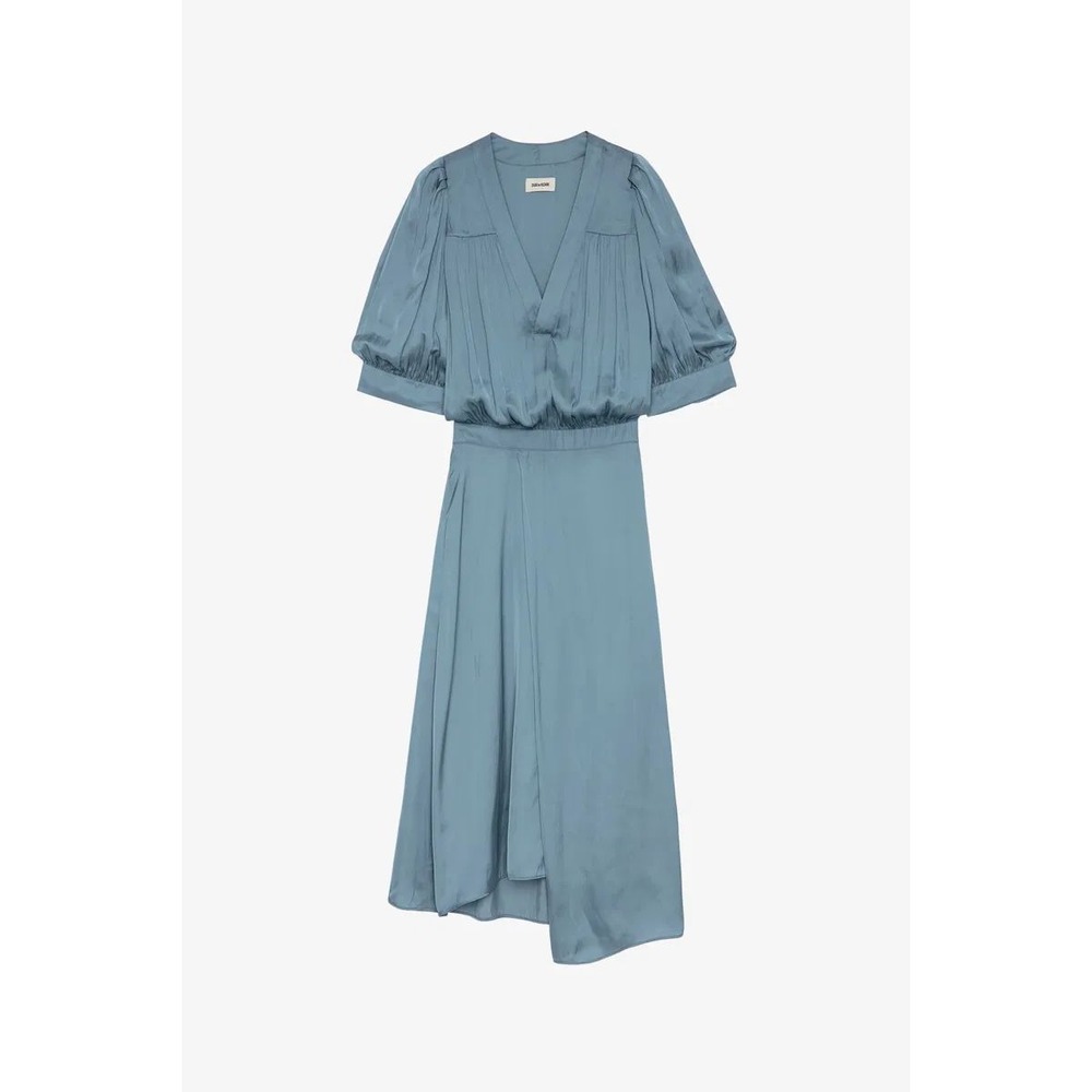 NWT Zadig & Voltaire Ralia Satin Midi Dress - Tonnierre Blue Women's XS
